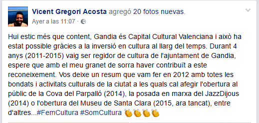 Vicent Gregori Acosta sobre Gandia CCV